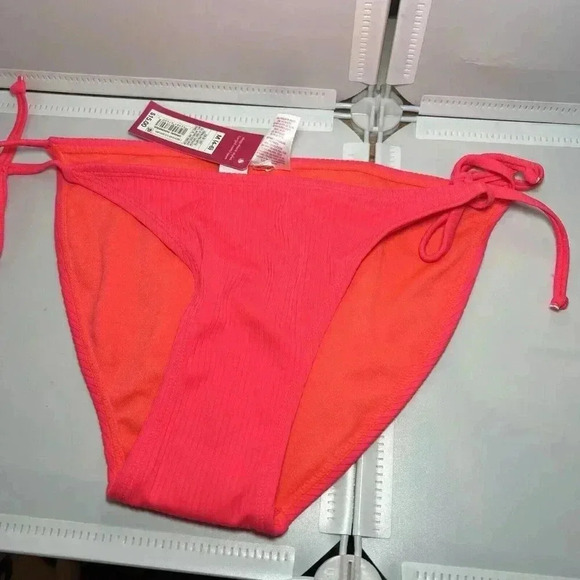 Xhilaration CORAL PINK Juniors' Ribbed String Bikini Bottom, Size Medium - Picture 2 of 4